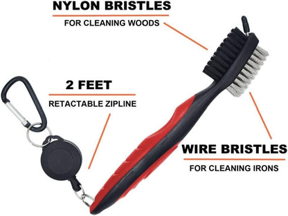 2 Pack Golf Club Brush Lightweight 2Ft Retractable Golf Brush and Club Groove Cleaner with Zip-Line Aluminum Carabiner(Red&Blue)